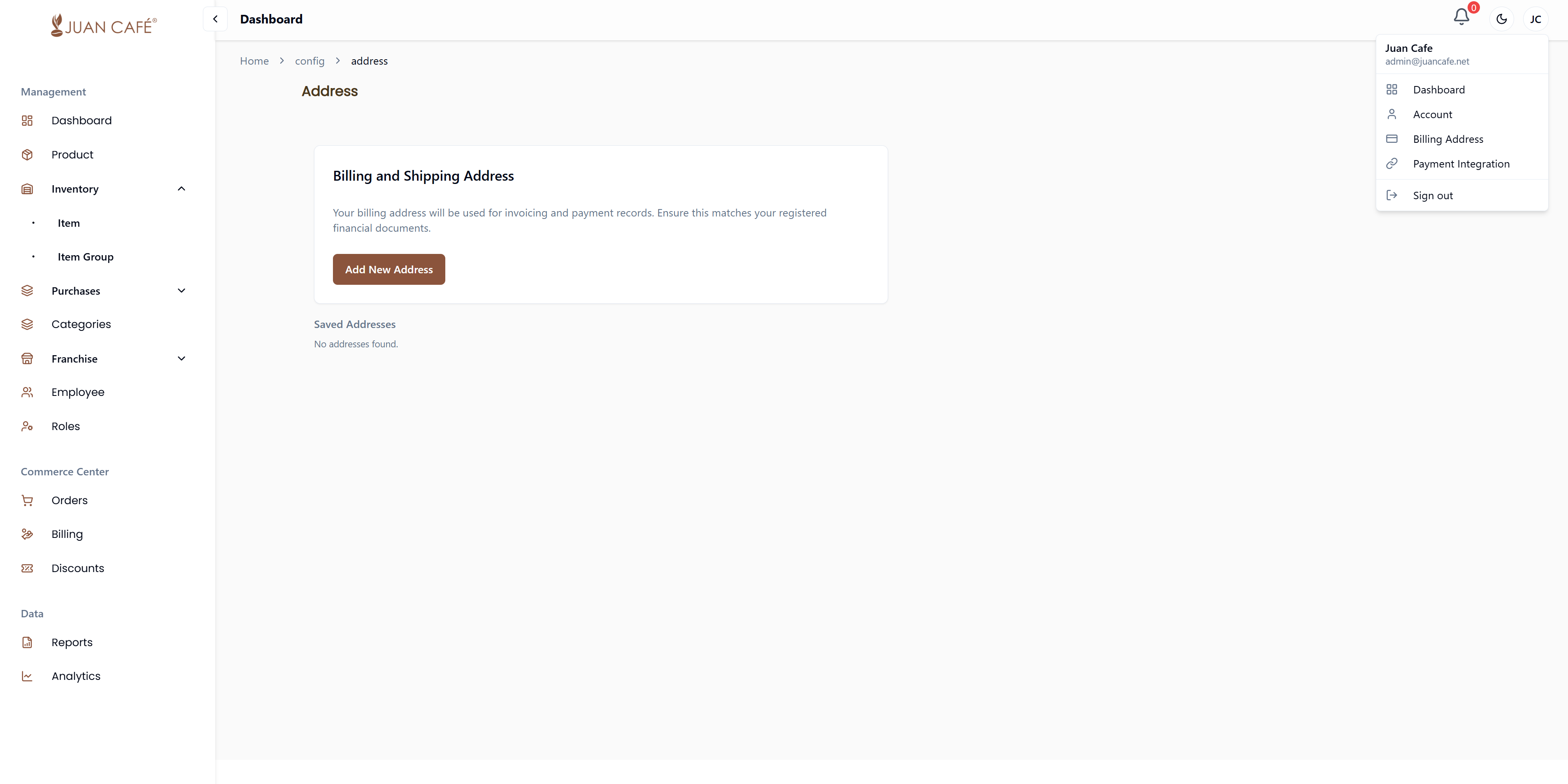 Address Settings Screenshot