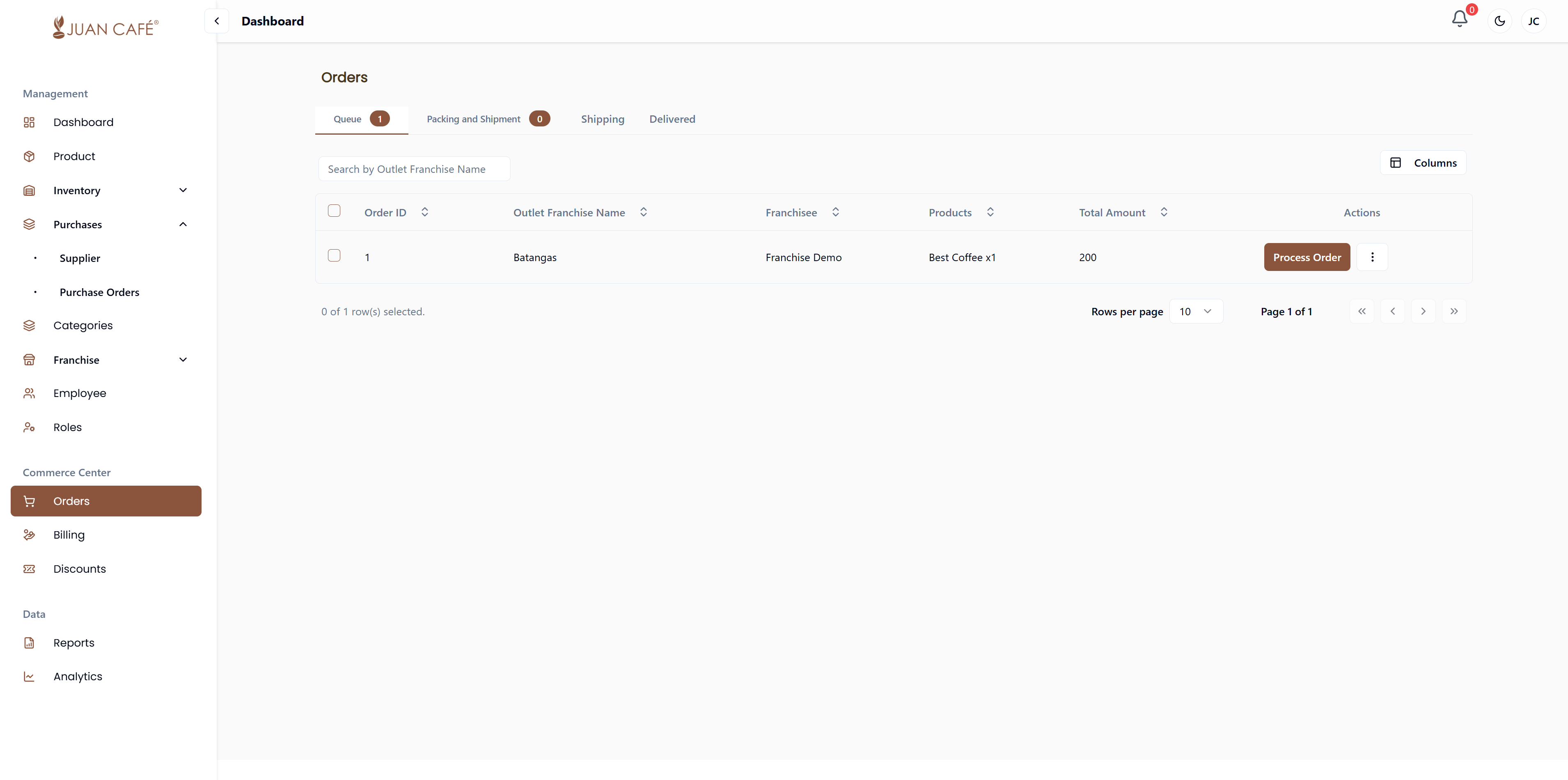 Orders Queue Screenshot